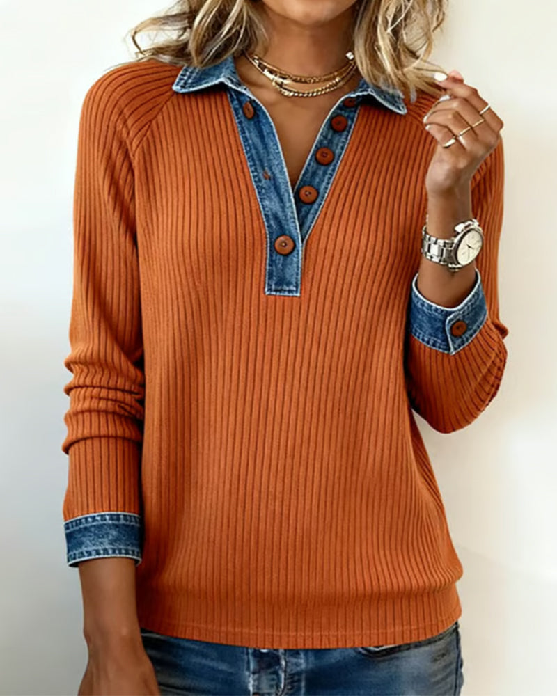 Lapel Color-Block Stylish Top