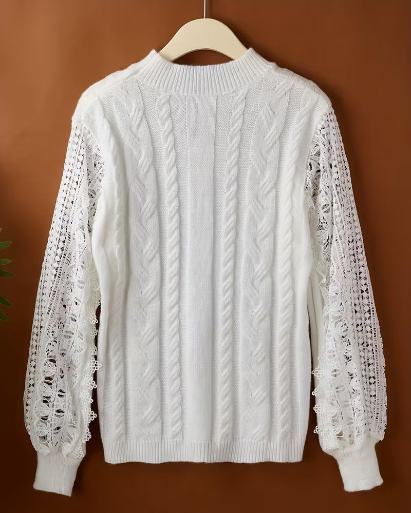 High-Neck Hollow-Out Patchwork Pullover