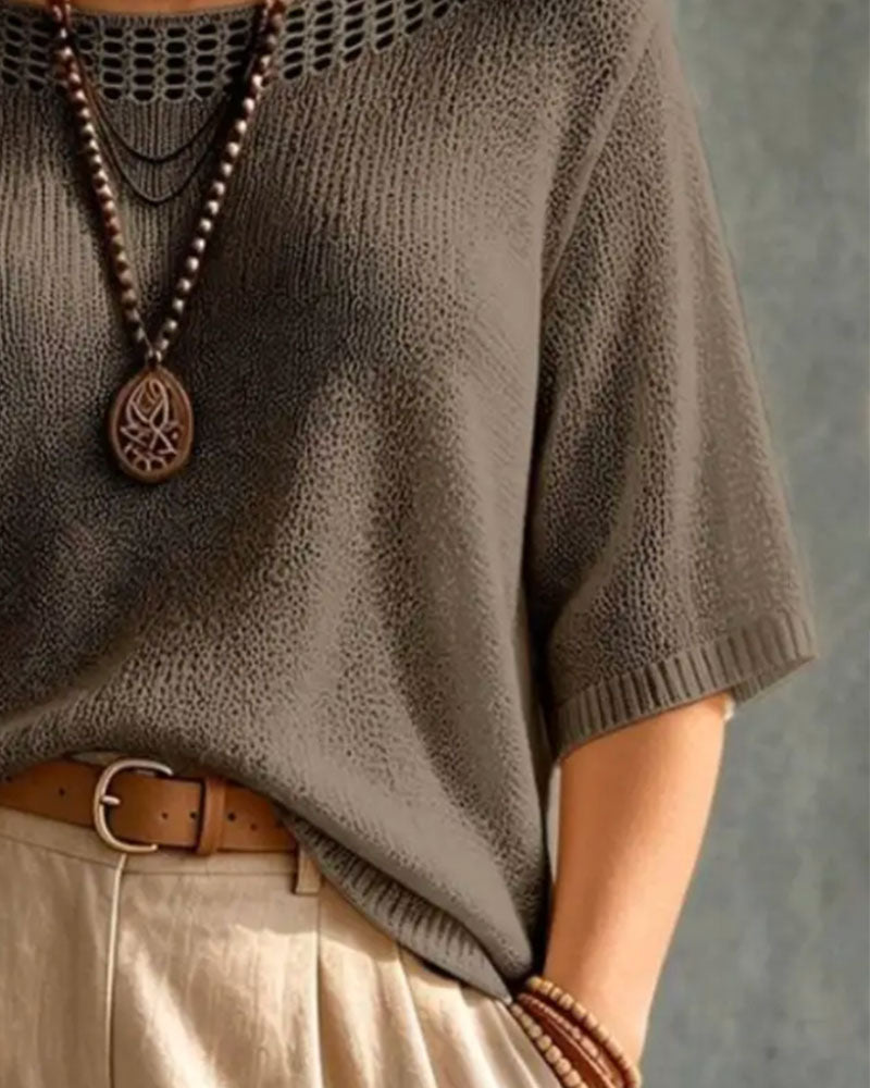 Round Neck Hollow Out Pullover