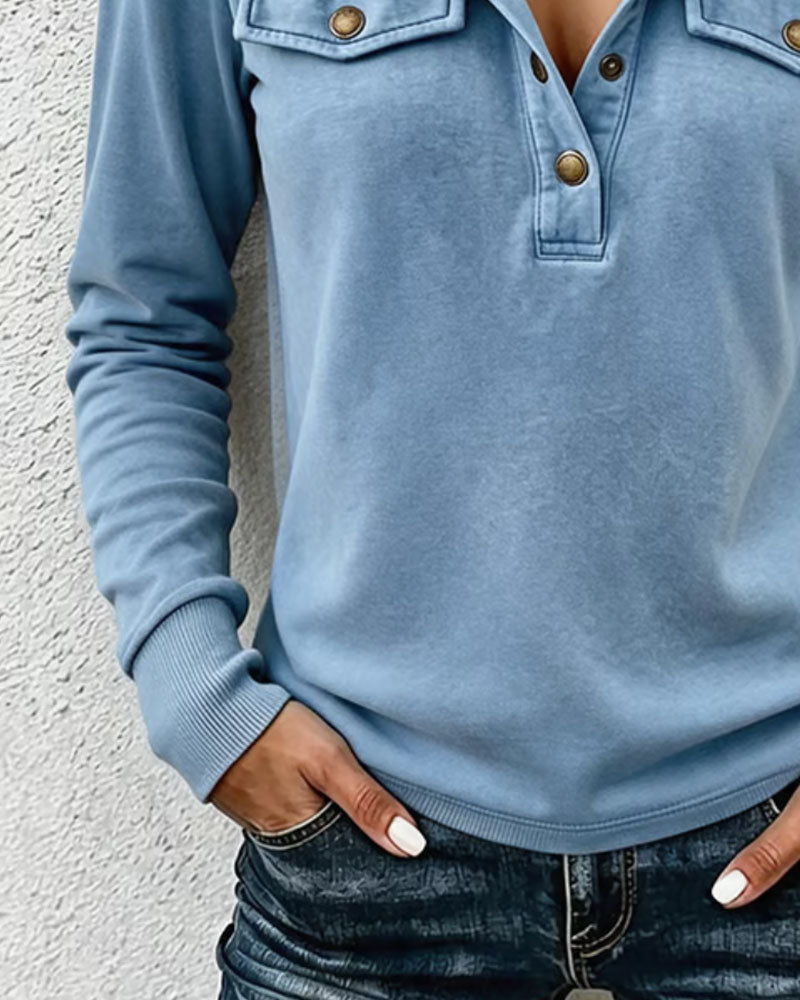 Solid Long Sleeve Casual Top