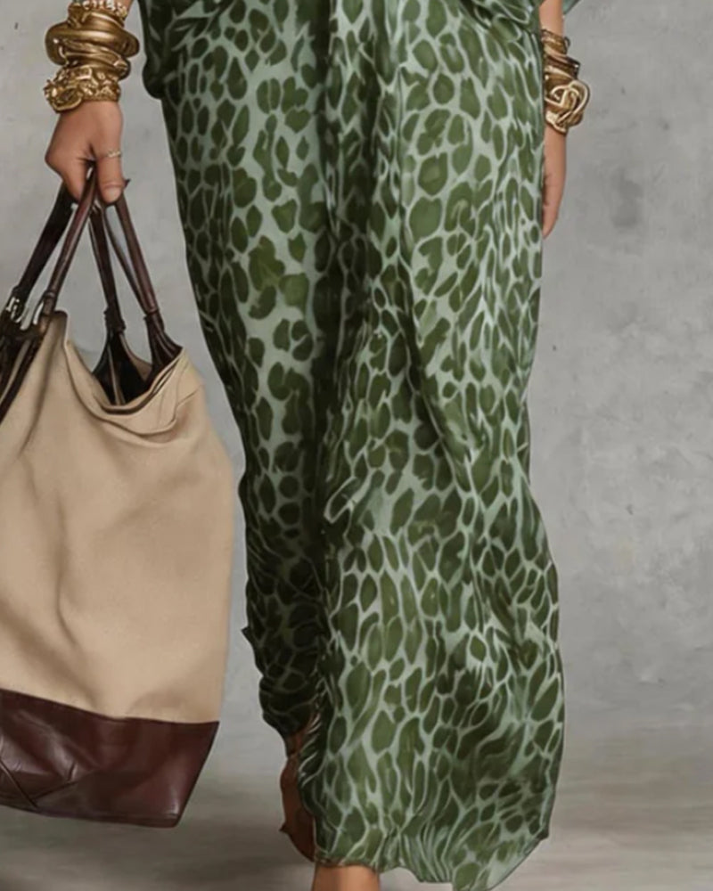 Trendy Leopard Batwing Sleeve Dress