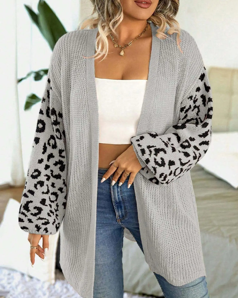 Leopard Print Long Sleeve Patchwork Cardigan
