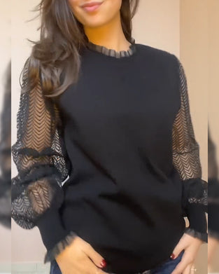 Solid Color Puff-Sleeve Ruffle Top