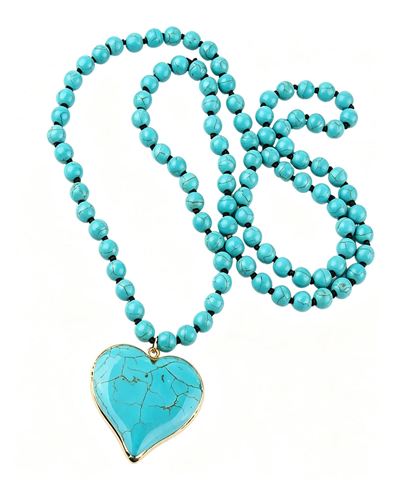 Women's Boho Vintage Turquoise Heart Beaded Pendant Necklace
