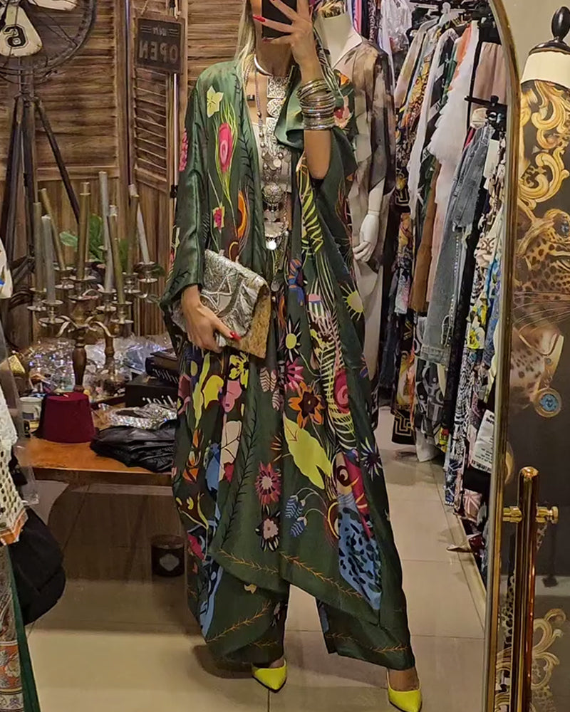 Kimono print casual two-piece set