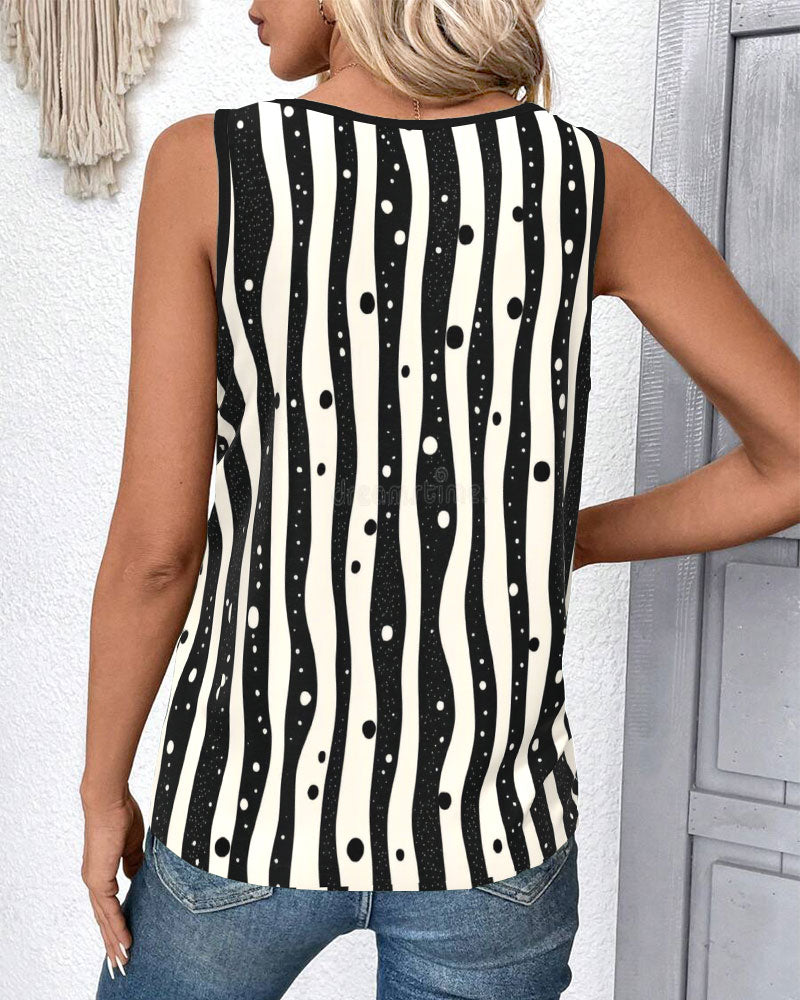 Sleeveless Striped Colorblock Print Vest