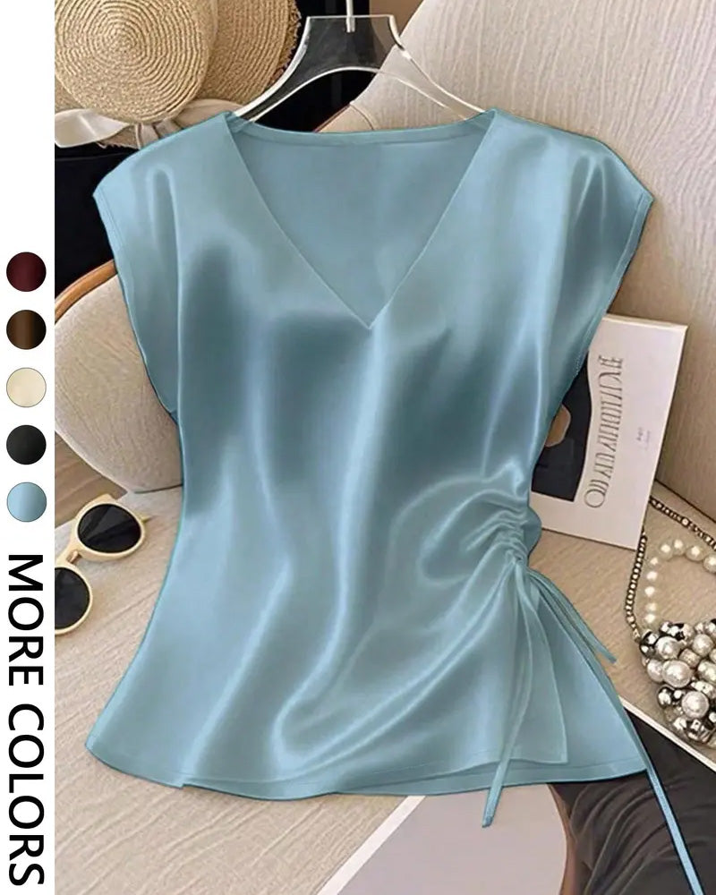 V-Neck Drawstring Sleeveless Blouse