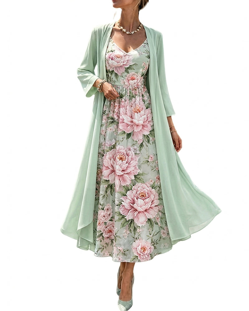 Floral Print Dress Two-Piece Set