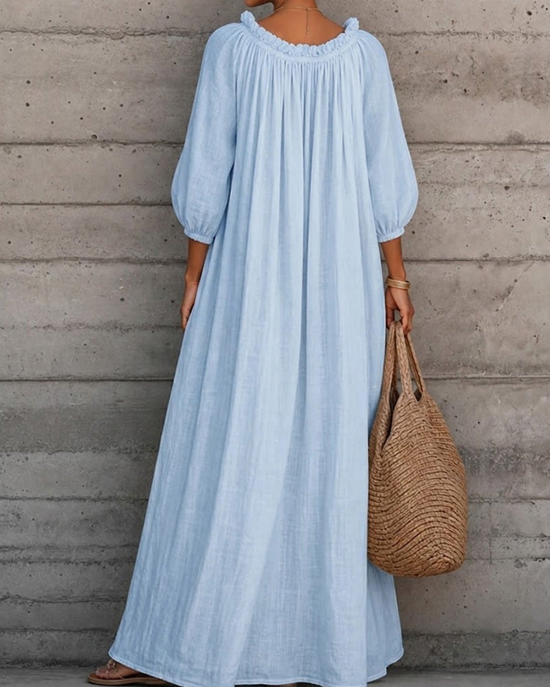 Pure White Bubble Sleeve Full Skirt Maxi Dress
