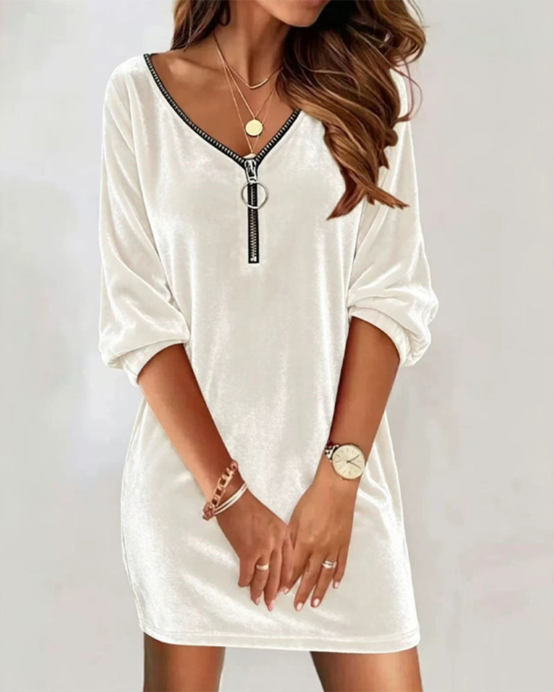 Solid Zip Casual Dress