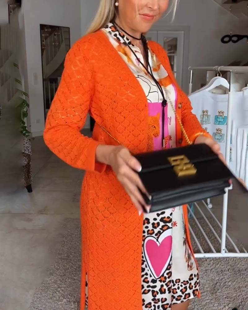 Patchwork leopard print V-neck dress