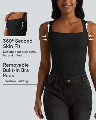 Solid Color Square Neck Built-In Bra Tank Top