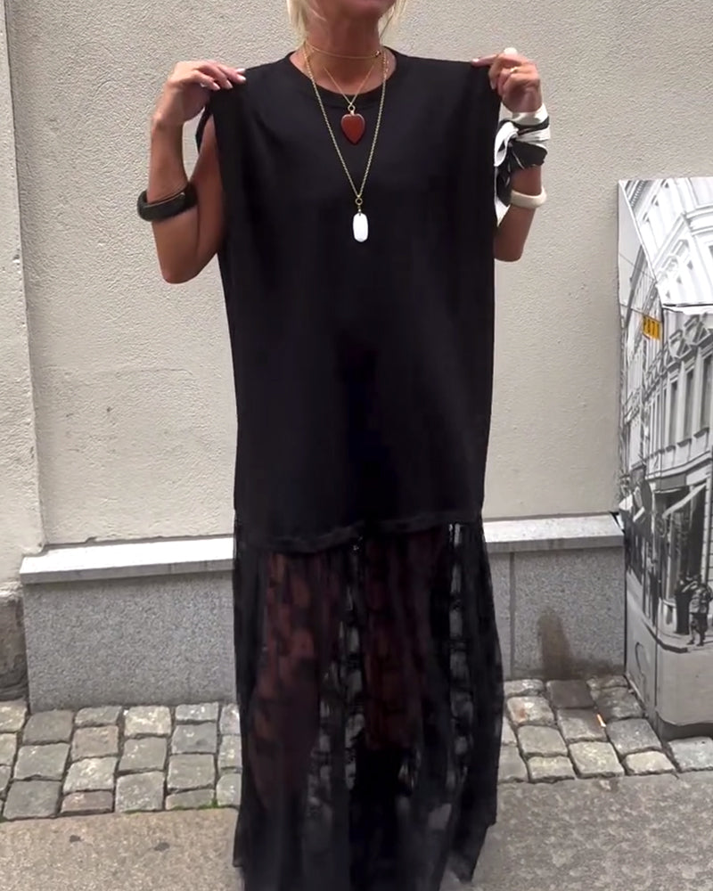 Sleeveless Mesh Patchwork Dress