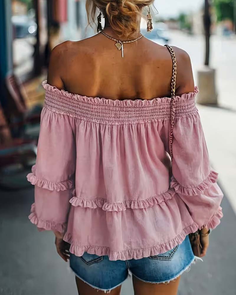 Off-Shoulder Ruffle Long Sleeve Blouse