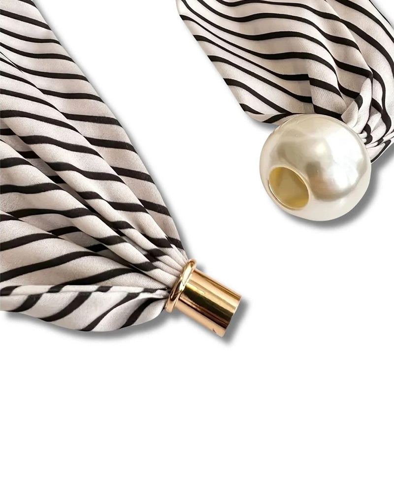 Long Pearl-Embellished Silk Necklace
