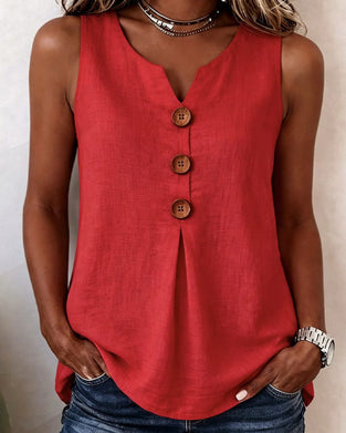 Three-Button Sleeveless Solid Color Tank Top