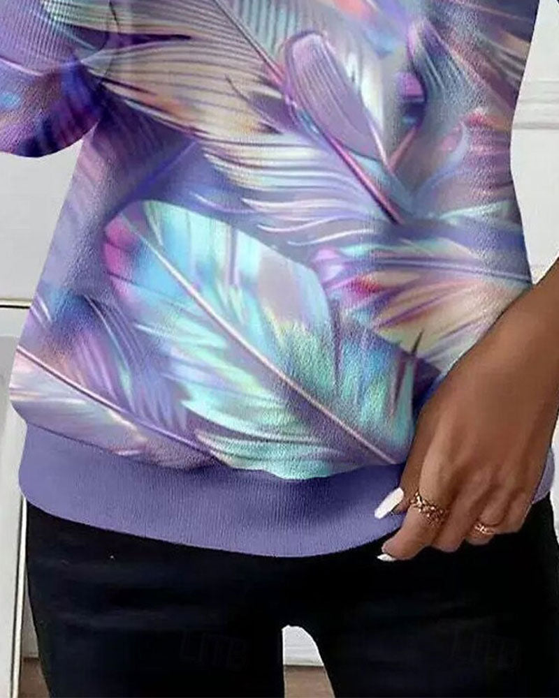 Zip Feather Color Block Sweatshirt