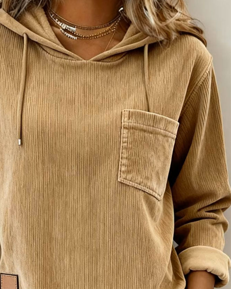 Solid Color Pocket Design Hoodie