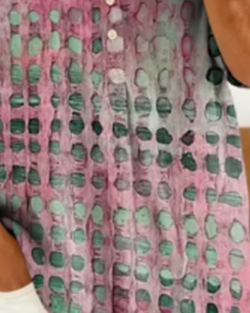 Polka Dot Print Button Half-Placket Blouse