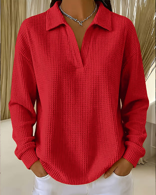 Lapel Solid Long Sleeve T-Shirt