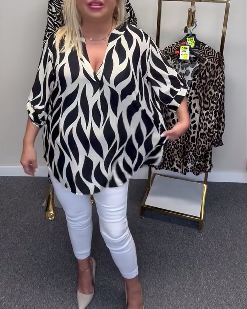 V-neck printed casual blouse