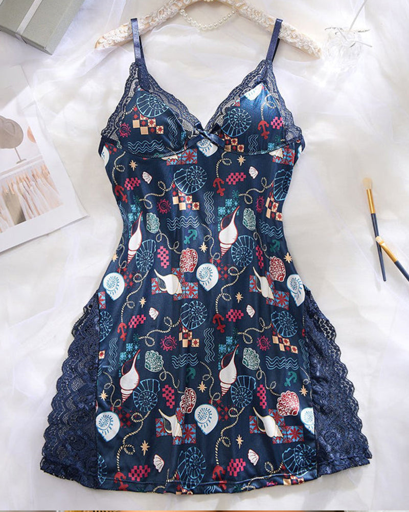 Women's Lace Trim Slit Sleep Dress
