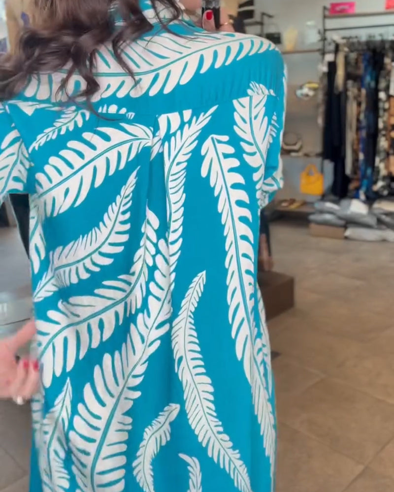 Collared Leaf Print Shirt Dress