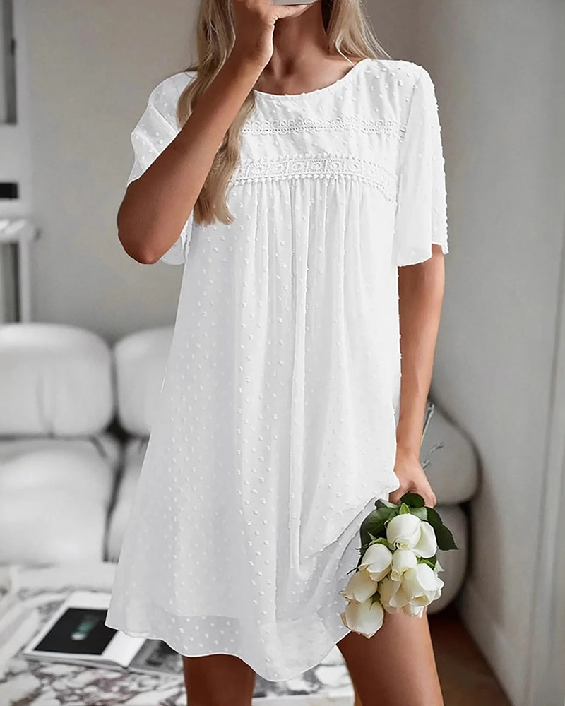 Casual Lace Short-Sleeved Round Neck Dress