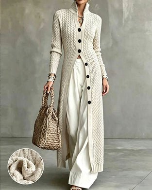 Stand Collar Cable Button Long Cardigan