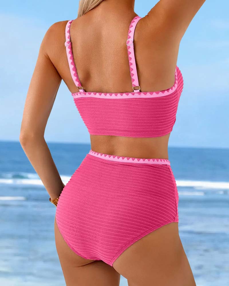 Contrast Ribbed High Waist Bikini