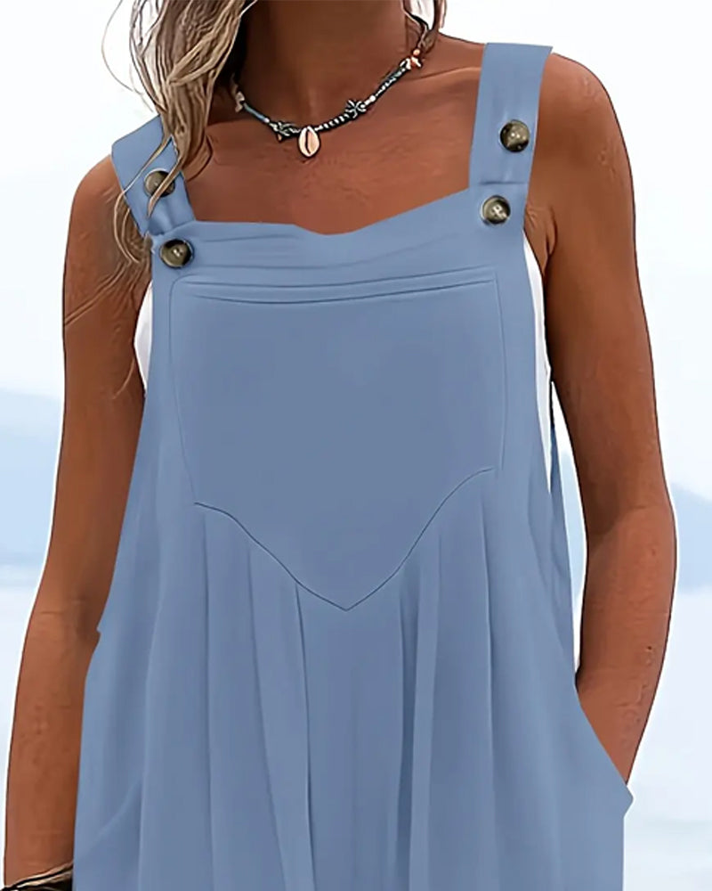 Casual Loose Fit Button Pocket Jumpsuits