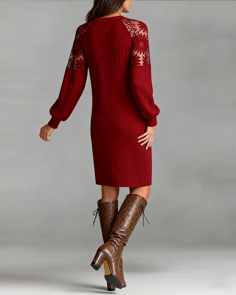 Patchwork Round Neck Elegant Dress