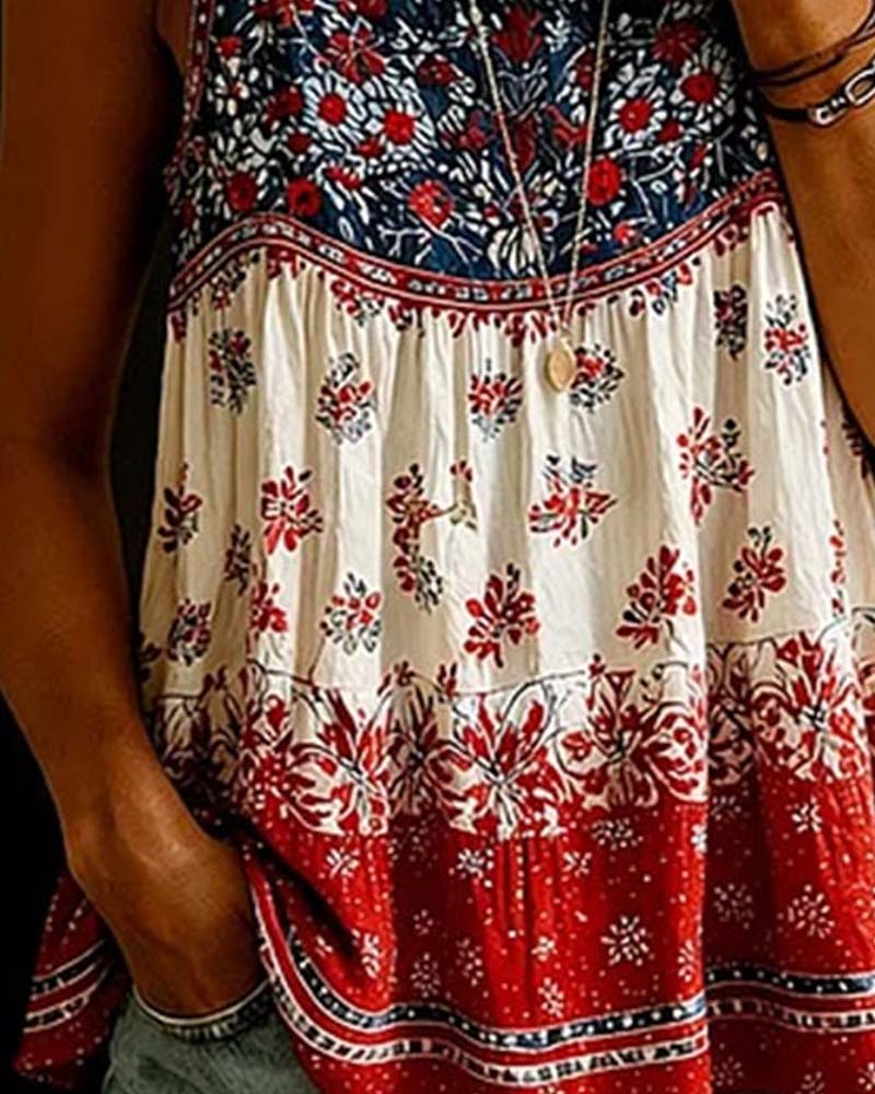Sleeveless Crew Neck Bohemian Tank Top