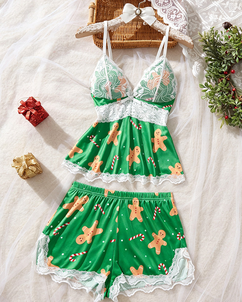 Lace Patchwork Sexy Pajama Set