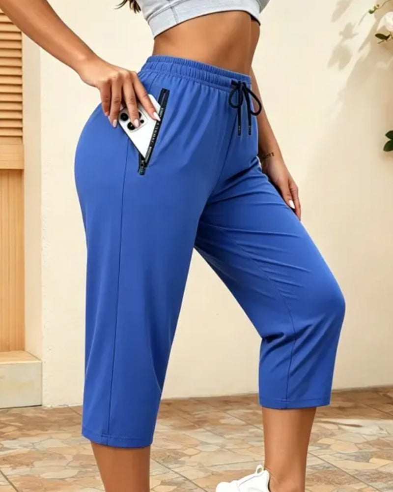 Drawstring Quick Dry Cropped Sports Pants