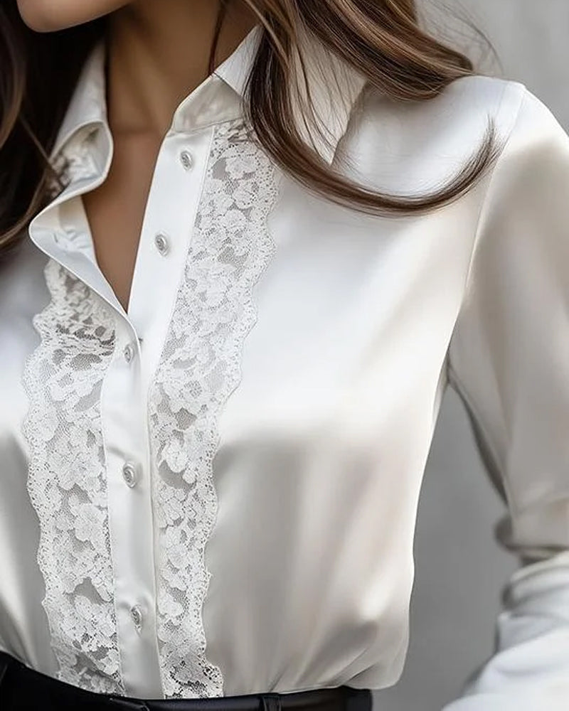Lace-Trimmed Fashionable Collared Shirt