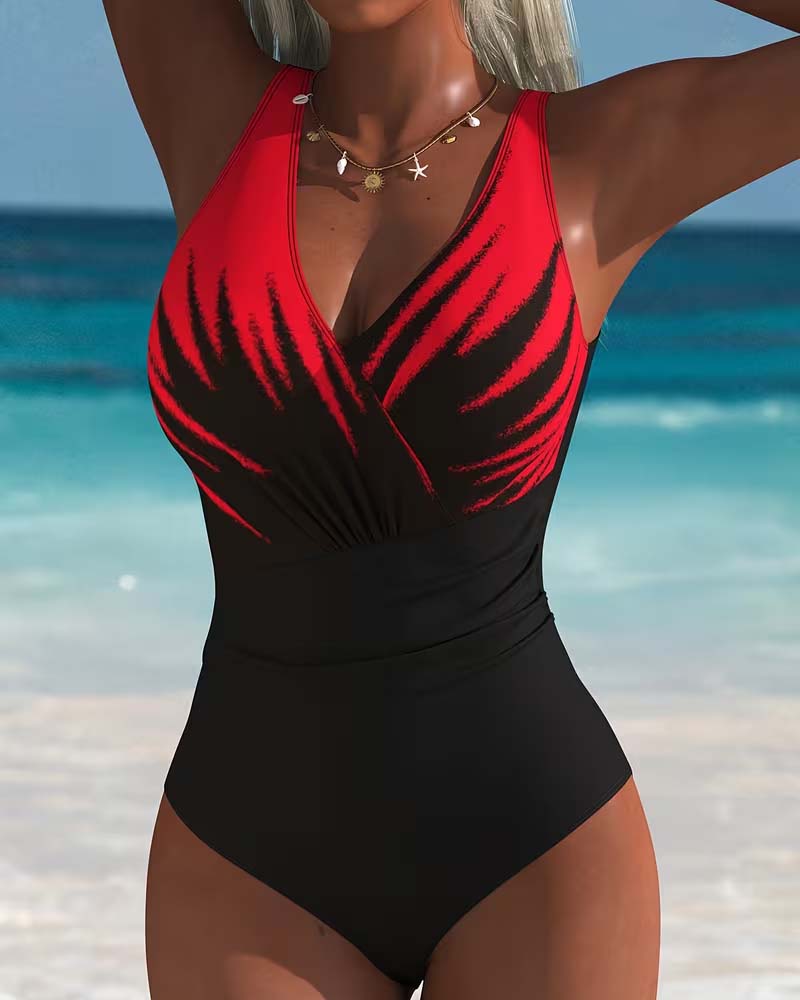 Cross-Pleat Contrast One-Piece
