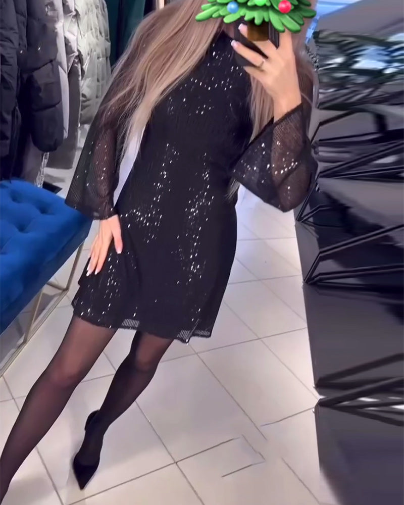 Temperament Sequined Long-Sleeved Slim Dress