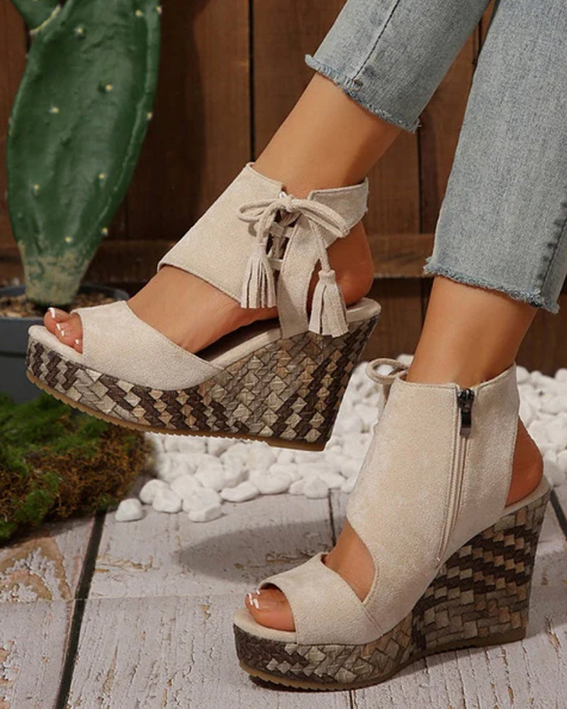 👡Women's Open Toe Platform Wedge Tassel Sandals