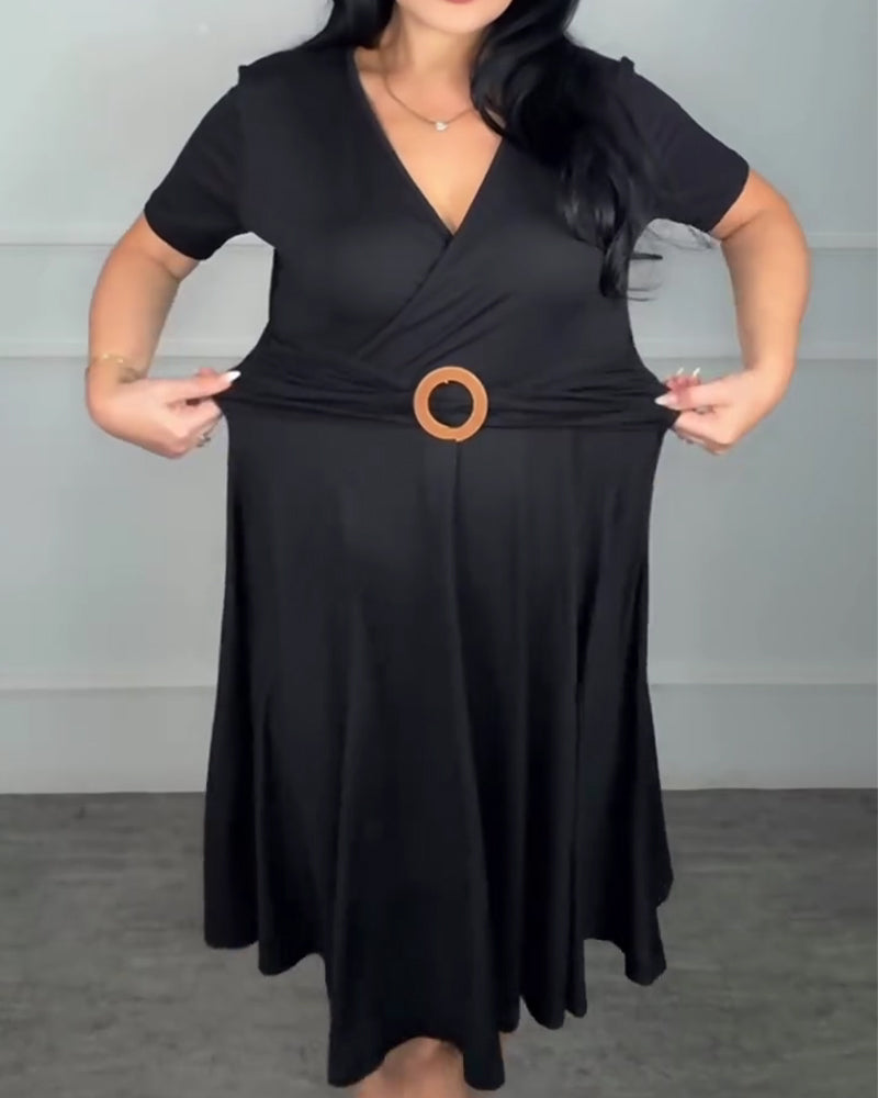V-Neck Wrap Waist A-Line Dress