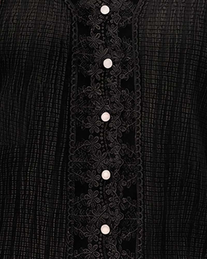 Lace Patchwork V-Neck Puff Sleeve Blouse