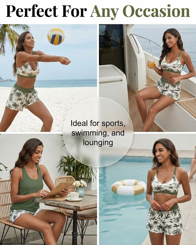 Crisscross Sleeveless Top + Drawstring Printed Pants For Cover-Up And Bikini