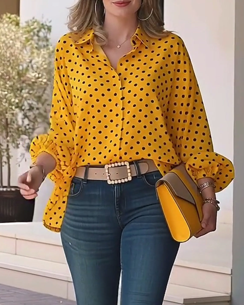 Casual Polka Dot Long-Sleeved Blouse