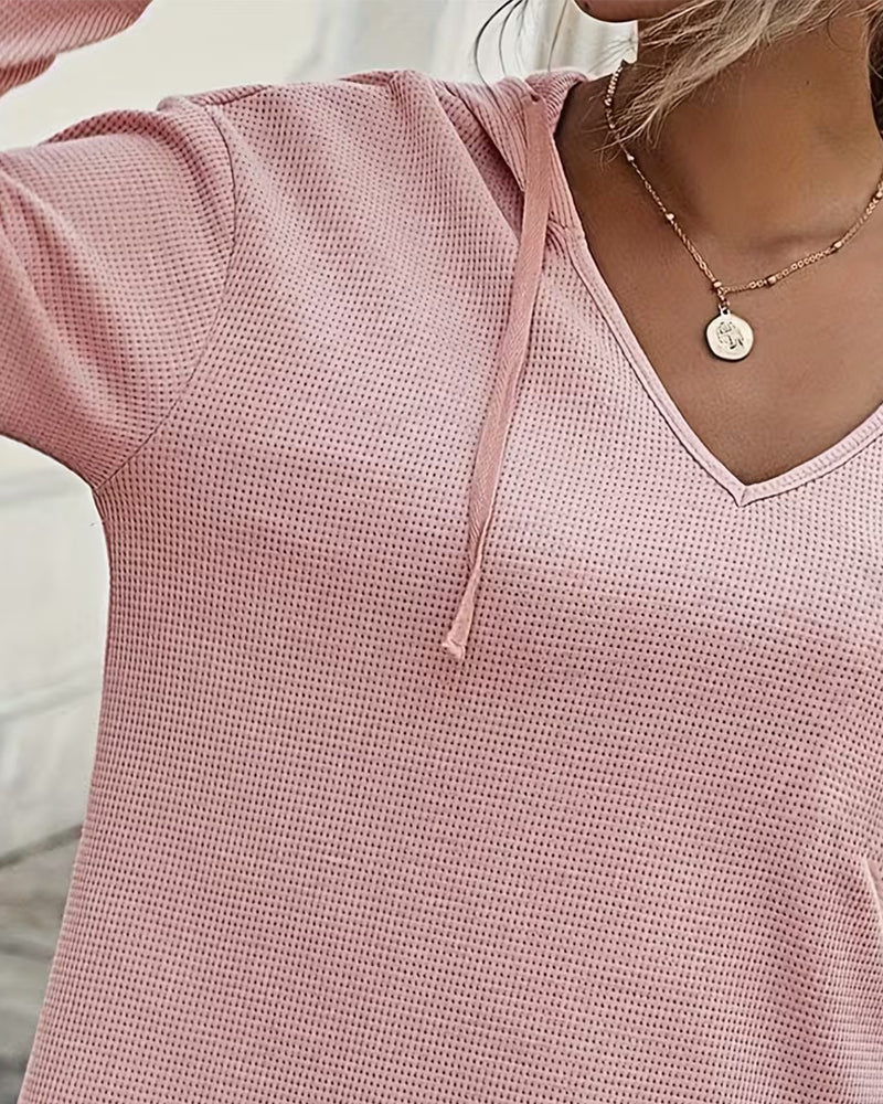 V-Neck Hoodie Irregular Blouse