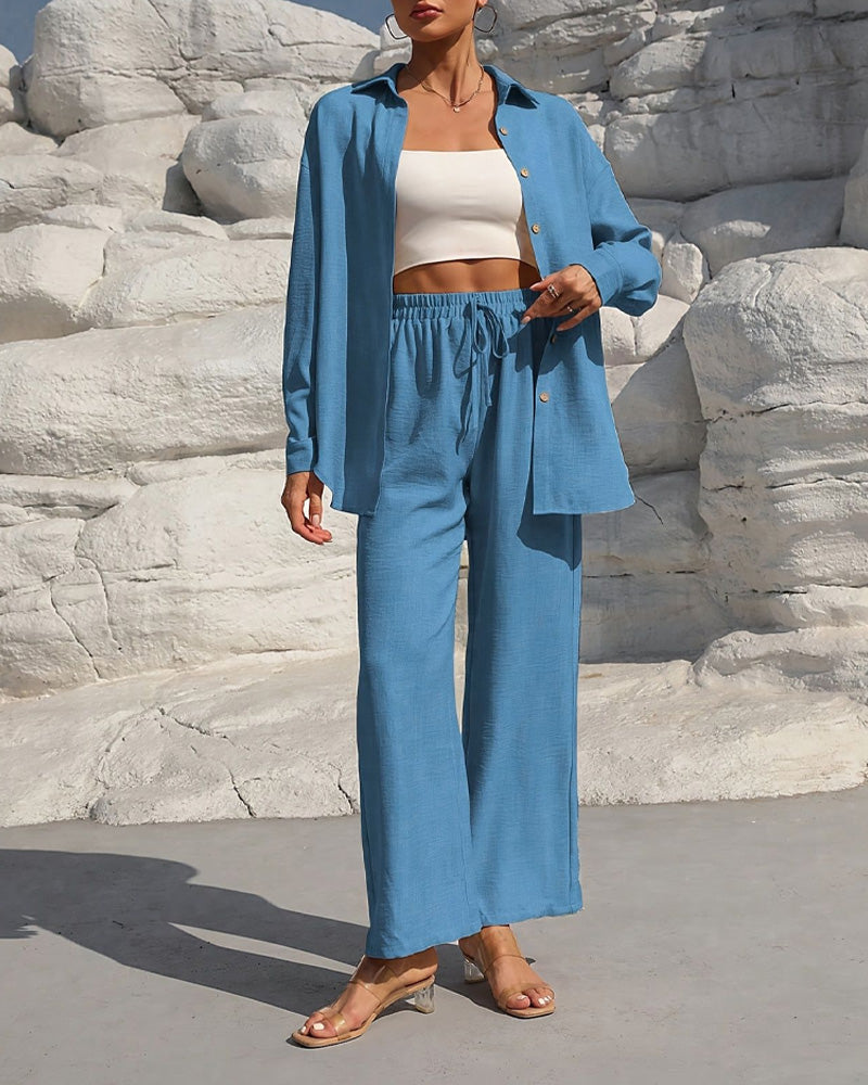 Long Sleeve Casual Solid Set