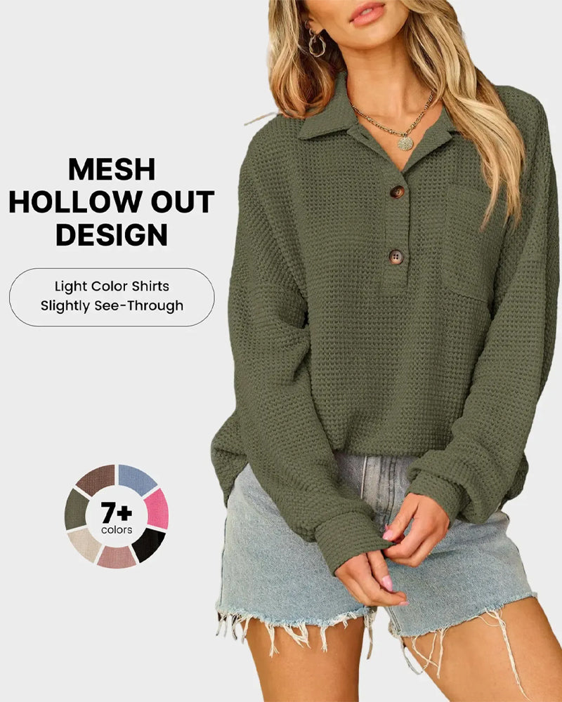 Solid Button-Down Loose Lapel Blouse
