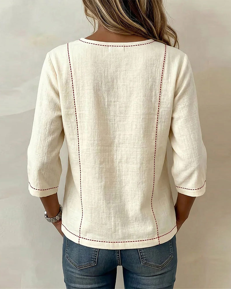 Square Neck Tie Front Loose Fit Blouse