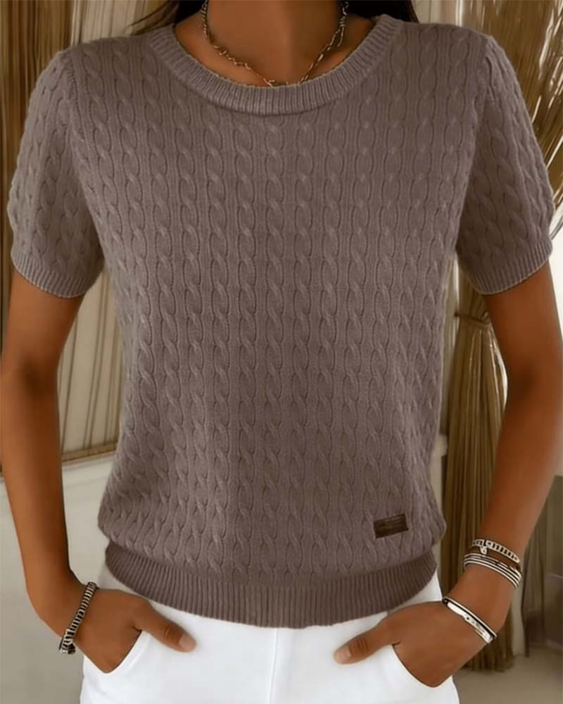 Crewneck Short Sleeve Solid Casual Pullover