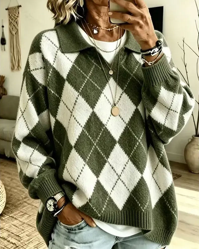 Diamond Lapel Loose Pullover
