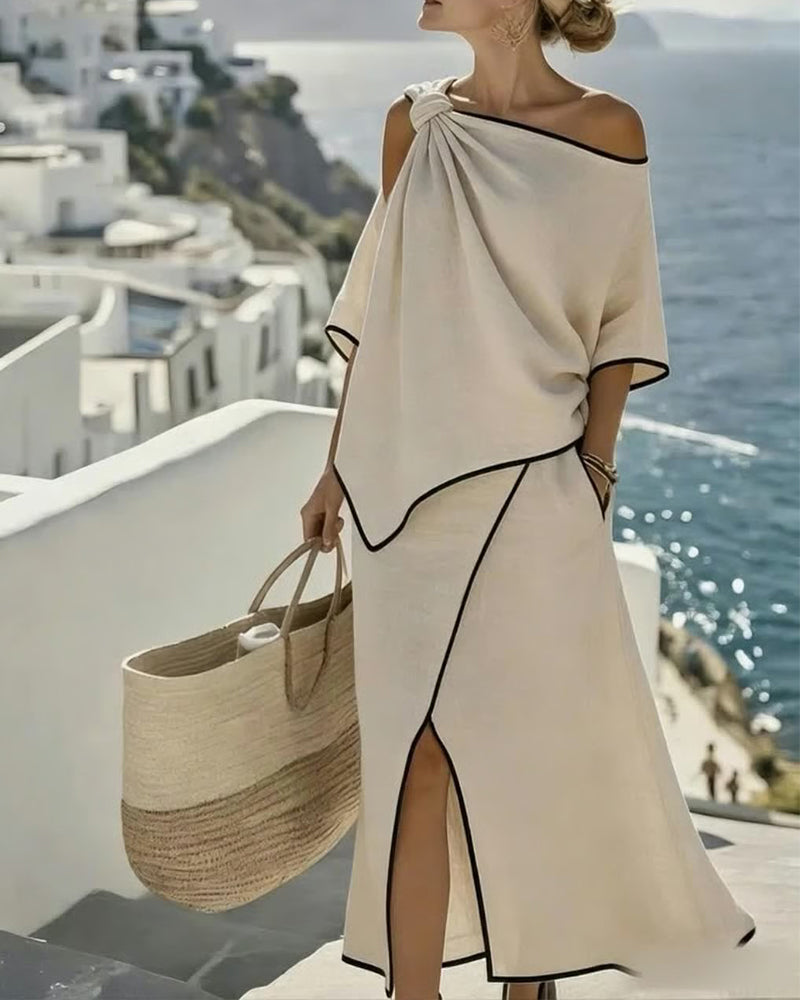 Off-The-Shoulder Contrasting Slit Dress